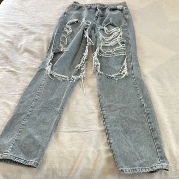 SHEIN Denim - Shein Factory Distressed Blue Jeans Light Wash Wide Legs Size XS